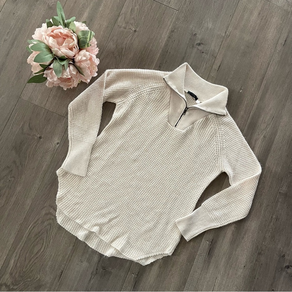 Nordstrom RDI‎ Cream Knit Quarter Zip Pullover